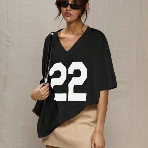 MUSERA Sport Black Oversized Baseball T Shirt