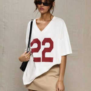 MUSERA Sport White Oversized Baseball T Shirt